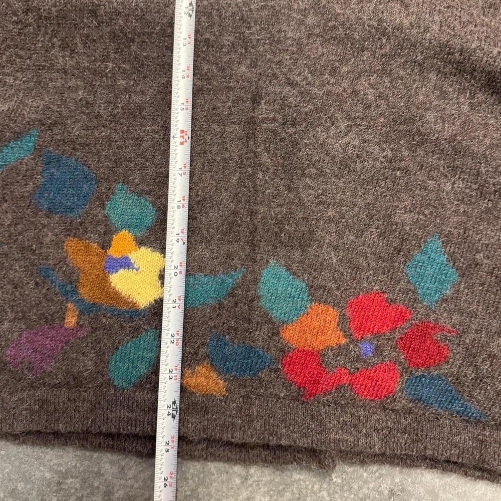 Women's Alpaca Wool Cardigan Sweater Vintage Asarti Gray Floral Indie Large - Picture 5 of 8